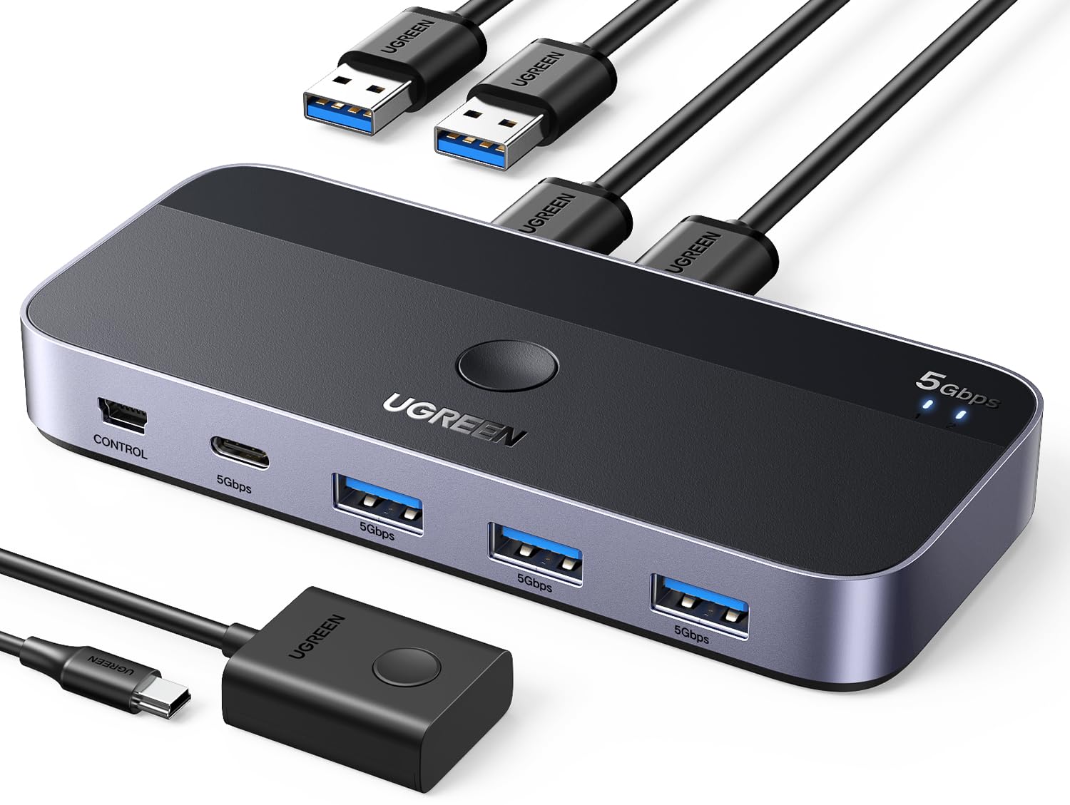 ugreen-switch-kvm-usb-3-0-2-in-4-out-5-gbps-con-controllo-da-tavolo image 1