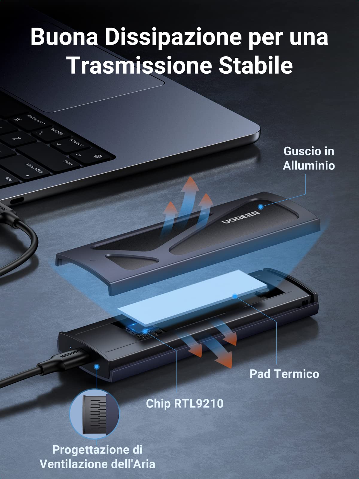 ugreen-case-ssd-m-2-nvme-pcie-usb-c-3-2-gen2-10gbps-2tb-installazione-senza-attr image 8