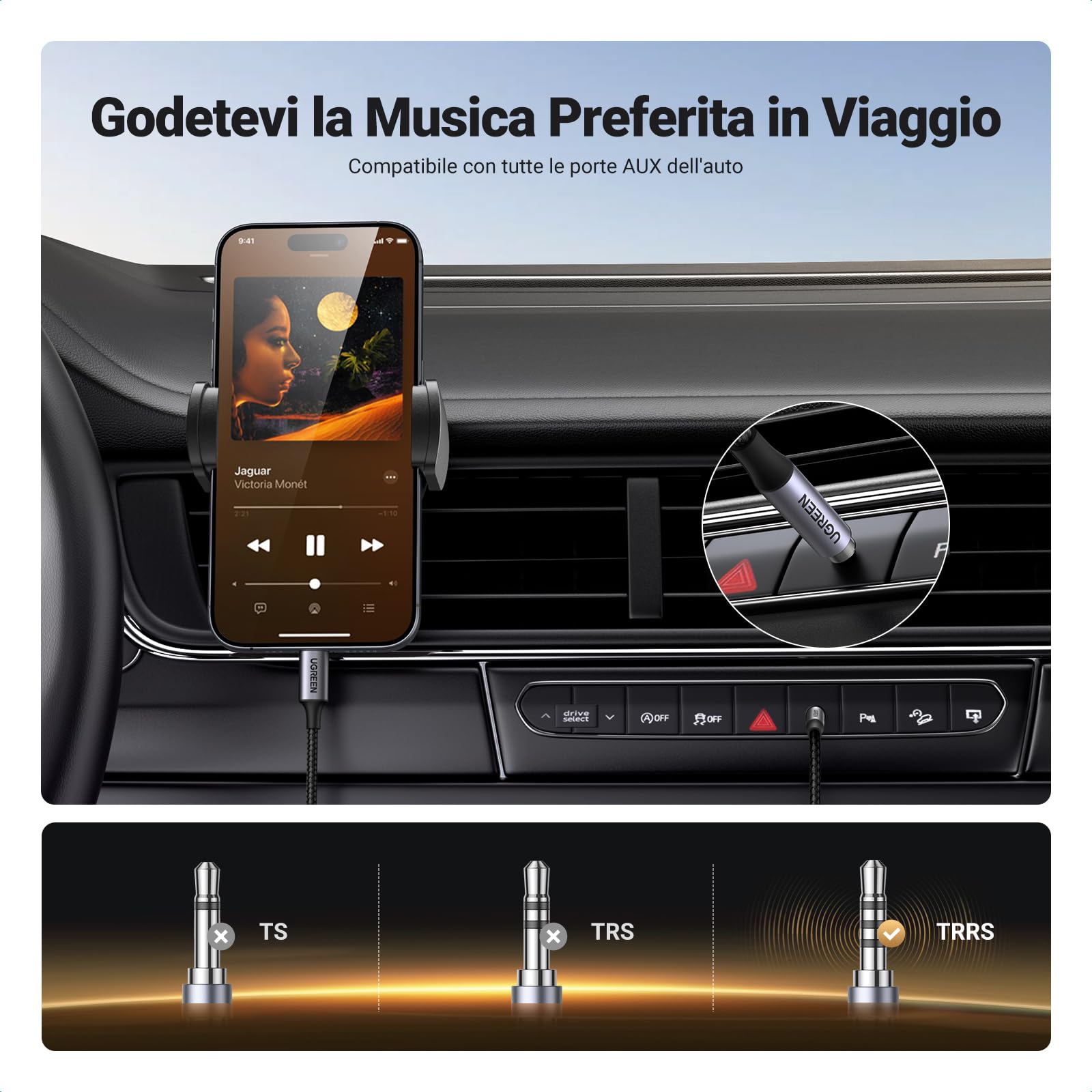 ugreen-cavo-usb-c-a-jack-3-5mm-trrs-dac-24bit-96khz-2m-nylon image 2