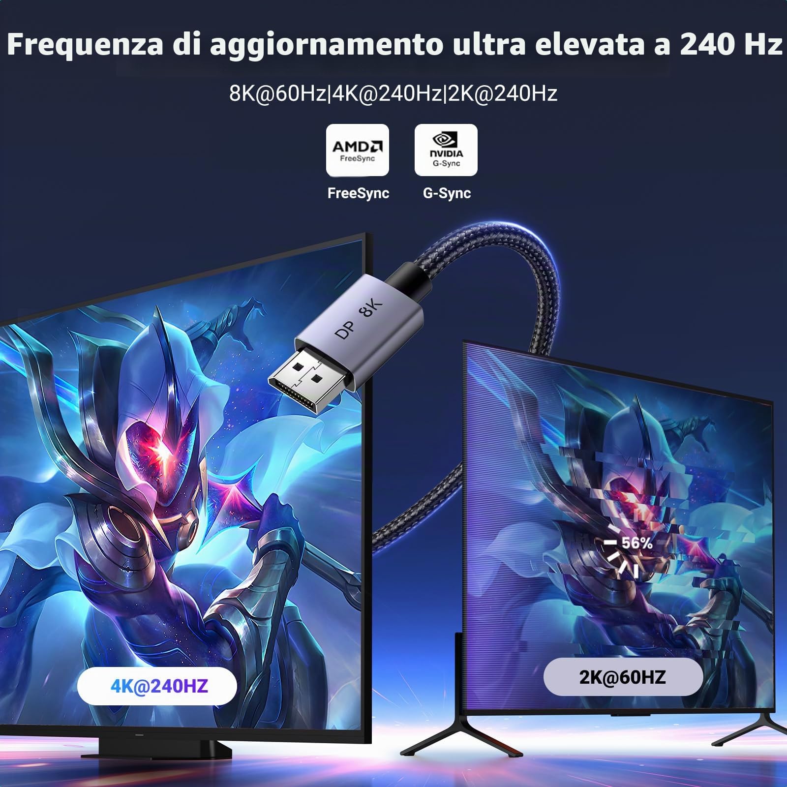 ugreen-cavo-displayport-1-4-8k-60hz-vesa-2m-nylon image 3