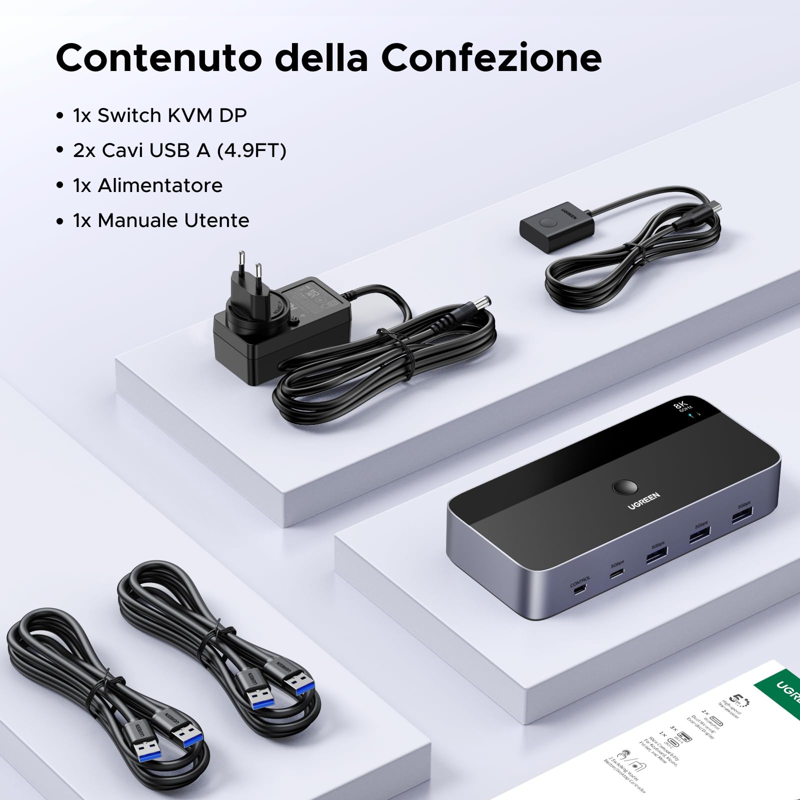 ugreen-switch-kvm-displayport-2x2-8k-60hz-con-4-porte-usb-3-0-3a-1c-5gbps-e-cavi image 8