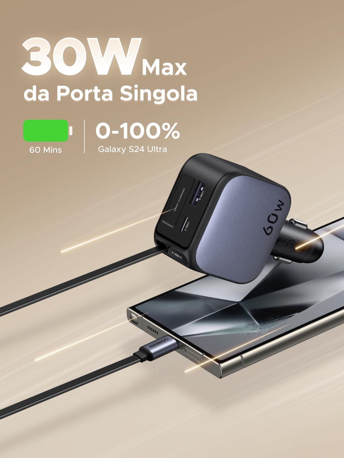 ugreen-nexode-caricatore-auto-60w-3-in-1-usb-c-retrattile-30w image 2