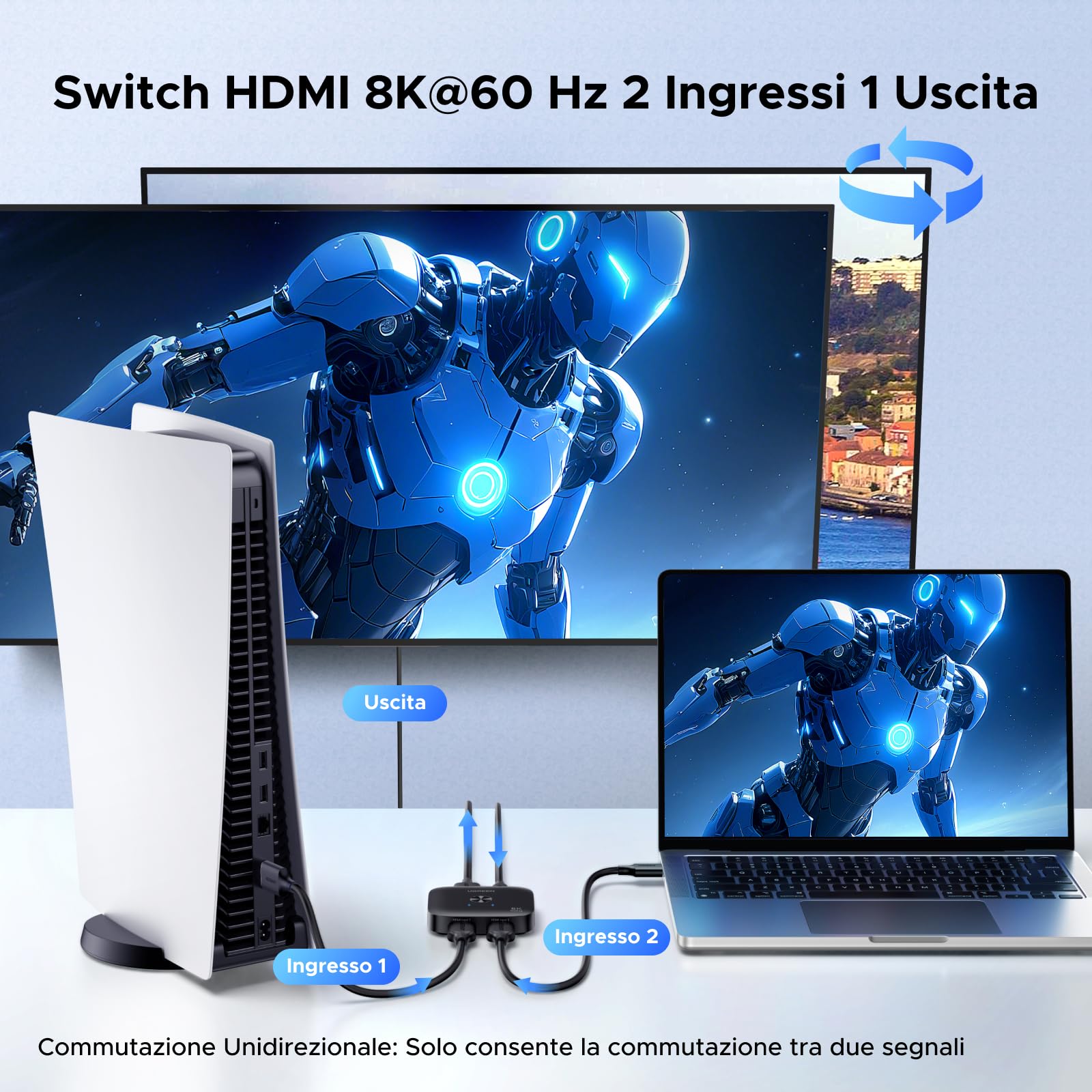 ugreen-switch-hdmi-2-1-8k-60hz-commutatore-2-ingressi-1-uscita image 3