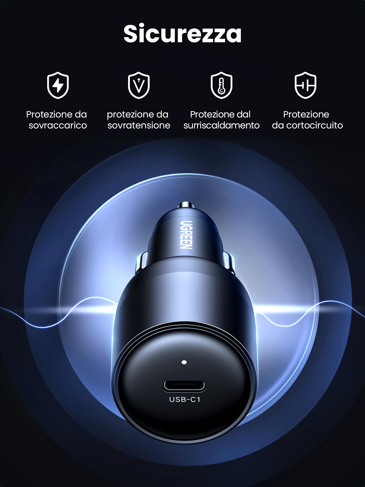 ugreen-150w-caricatore-auto-usb-c-gan-4-porte-pd-3-1-con-cavo-1m image 4