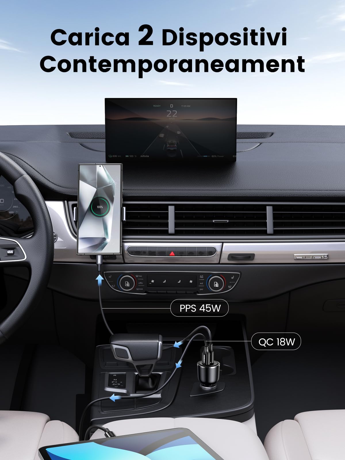ugreen-caricatore-auto-63w-usb-c-pd-45w-usb-a-18w-qc-pps-12-24v image 3
