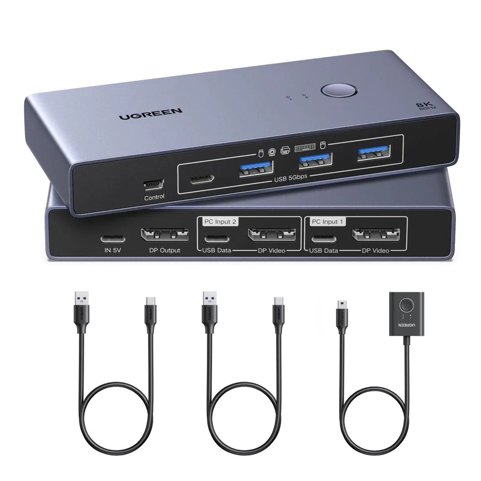 ugreen-switch-kvm-displayport-2x1-8k-60hz-con-4-usb-5gbps image 1