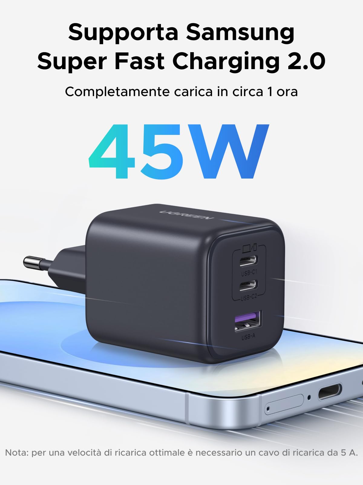 ugreen-zapix-caricatore-usb-c-45w-gan-rapido-3-porte-sfc-2-0 image 2