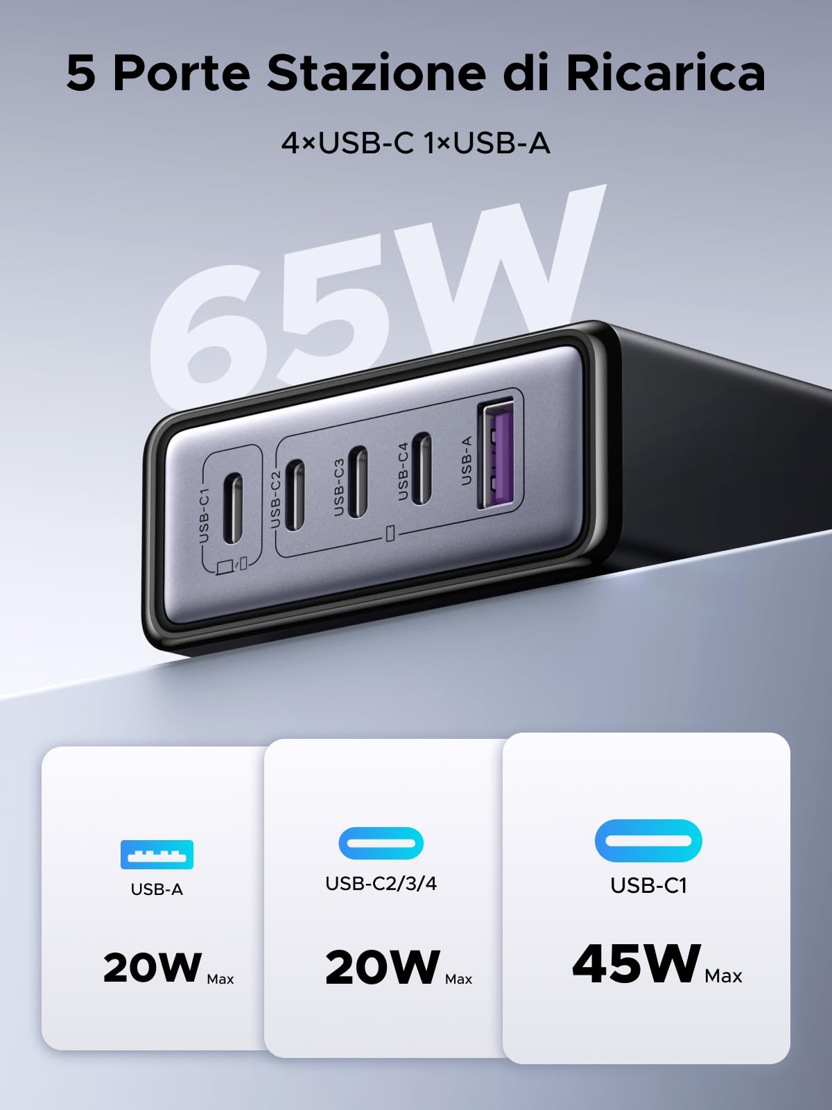 ugreen-zapix-65w-stazione-di-ricarica-gan-5-porte-usb-c-usb-a-pd-3-0-pps image 2