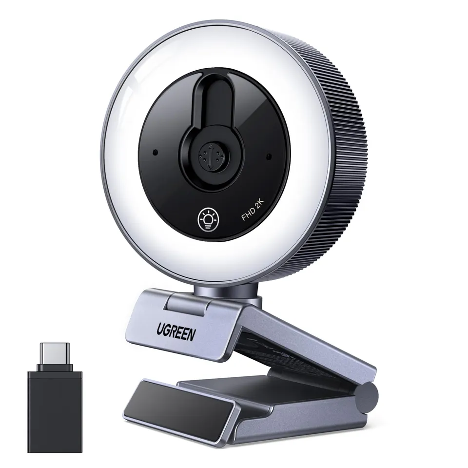 ugreen-webcam-2k-30fps-usb-a-usb-c-con-luce-led-e-doppio-microfono image 1