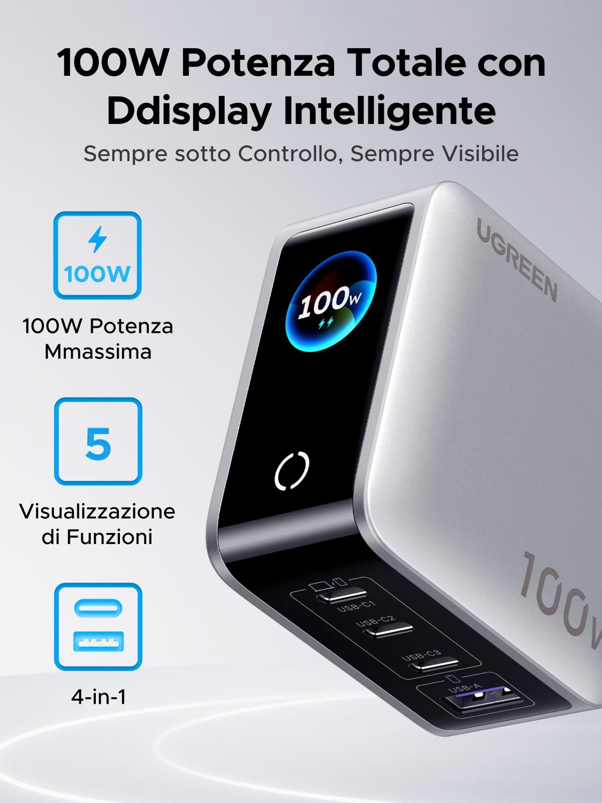 ugreen-nexode-pro-100w-caricatore-usb-c-4-porte-con-schermo-tft image 2