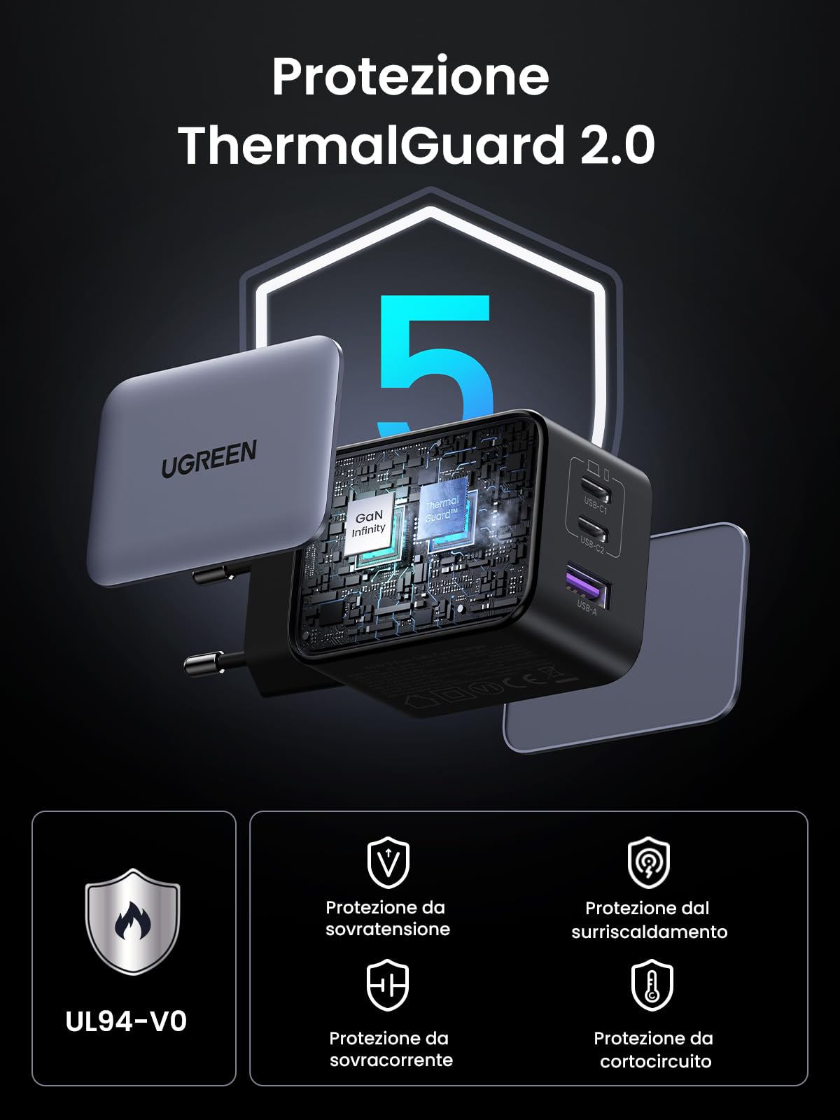 ugreen-nexode-65w-caricatore-usb-c-gan-3-porte-pd-3-0 image 8