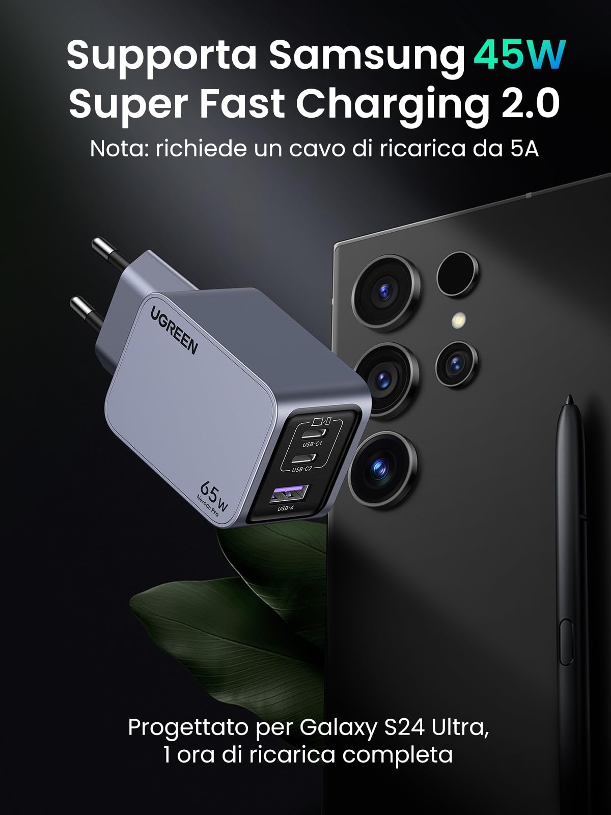 ugreen-nexode-pro-65w-caricatore-usb-c-gan-3-porte-pd-3-0-nero image 6