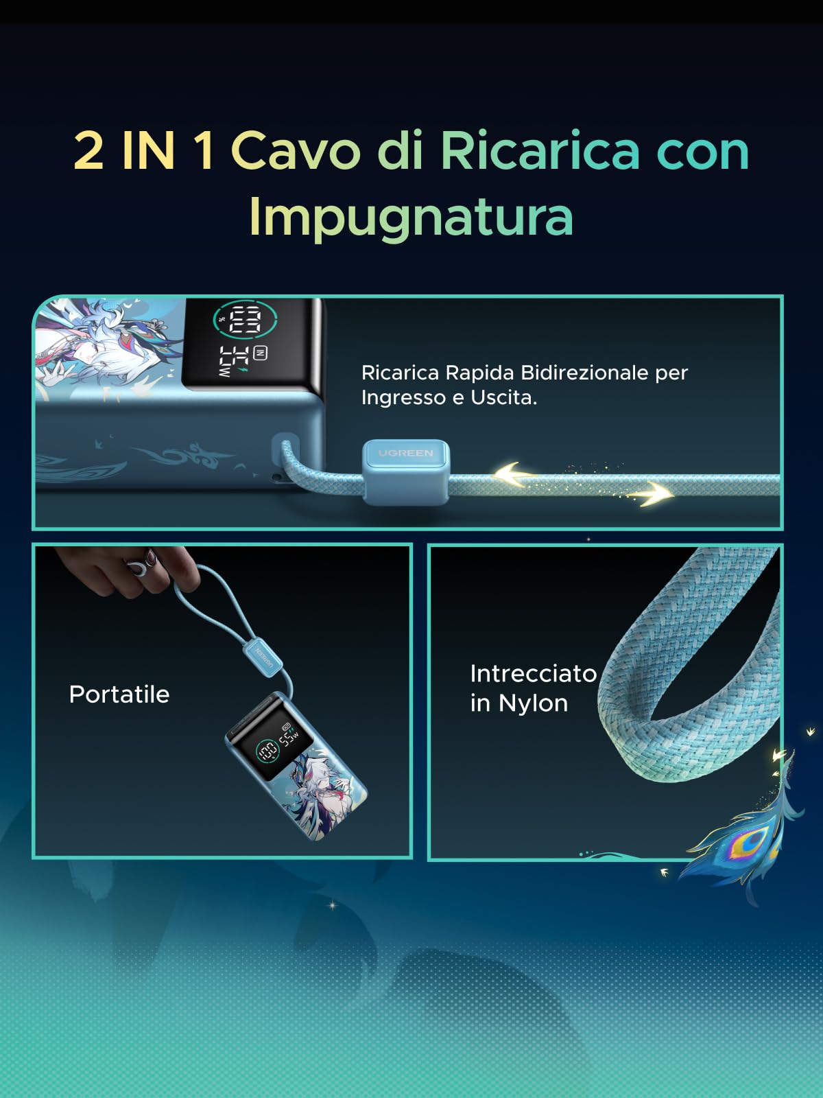 ugreen-nexode-pro-55w-power-bank-10000mah-con-cavo-usb-c-integrato-blu-pavone image 5
