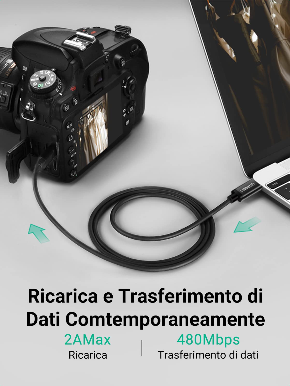 ugreen-cavo-mini-usb-b-a-usb-c-3-1-480mbps-per-hard-disk-e-fotocamere-1m image 2