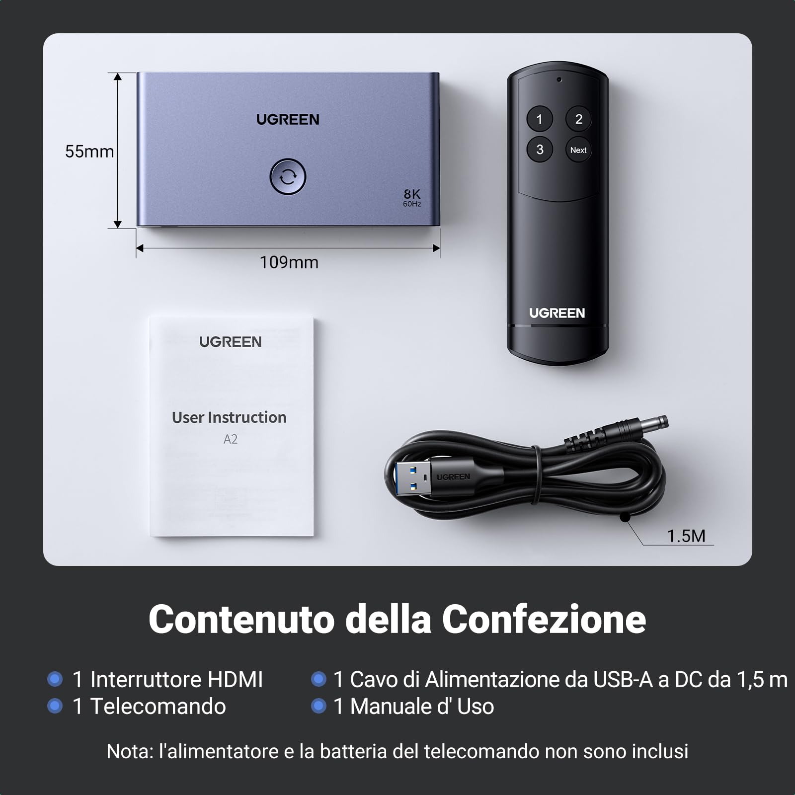 ugreen-switch-hdmi-2-1-8k-60hz-4k-120hz-3-ingressi-1-uscita-con-telecomando image 6
