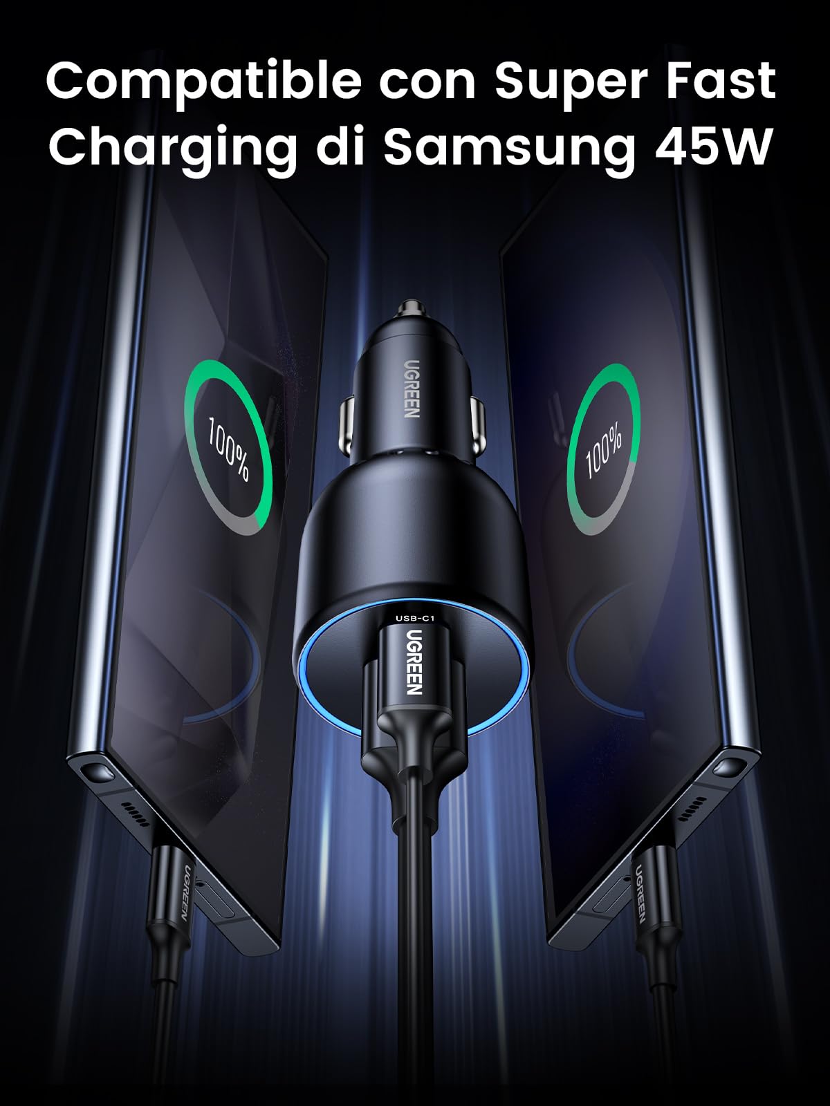 ugreen-caricatore-auto-usb-c-130w-3-porte-pd-qc image 3