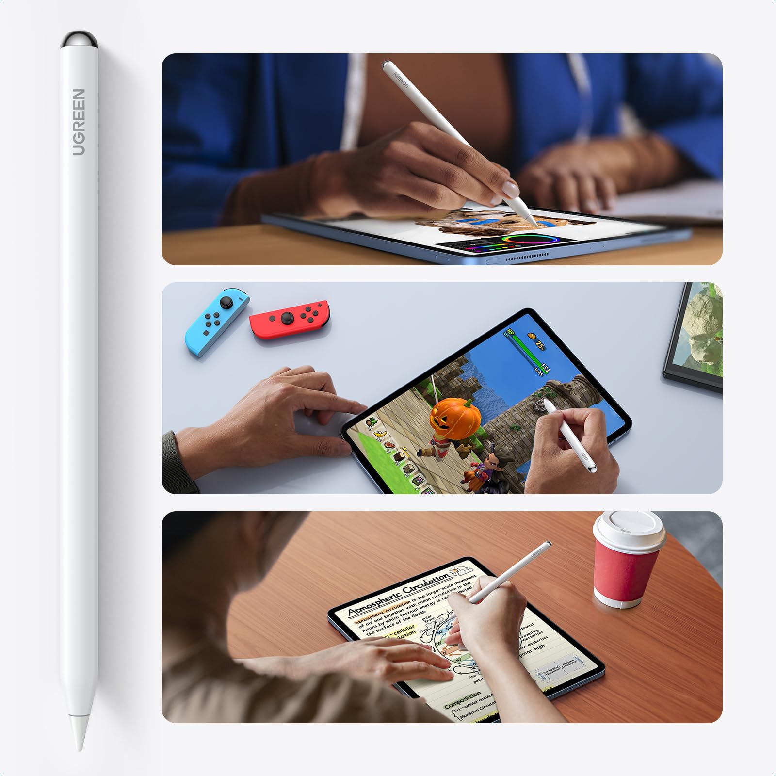 ugreen-pencil-per-ipad-con-ricarica-wireless-magnetica-palm-rejection-e-tilt-bia image 7