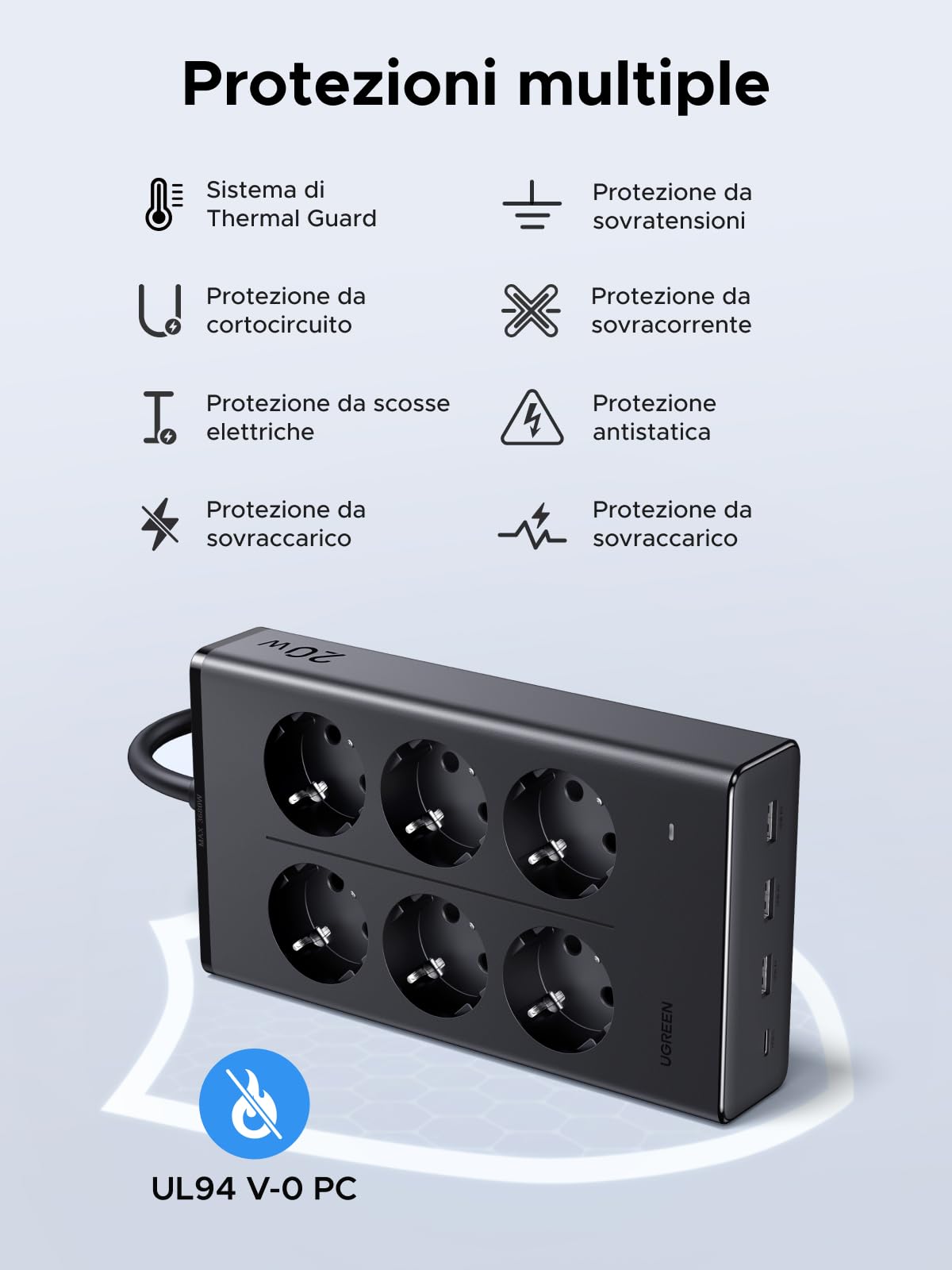 ugreen-10-in-1-ciabatta-multipresa-3680w-6-prese-4-usb-pd-20w-nera image 5