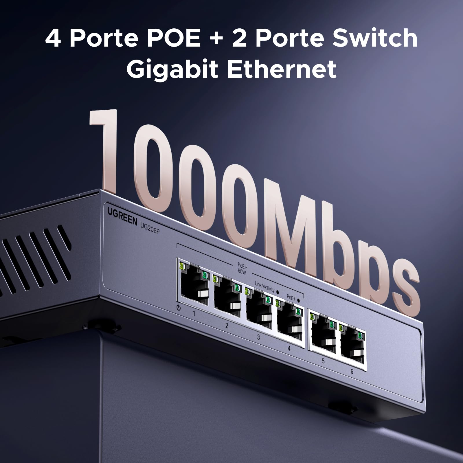 ugreen-switch-ethernet-gigabit-poe-6-porte-con-4-porte-poe-30w image 3