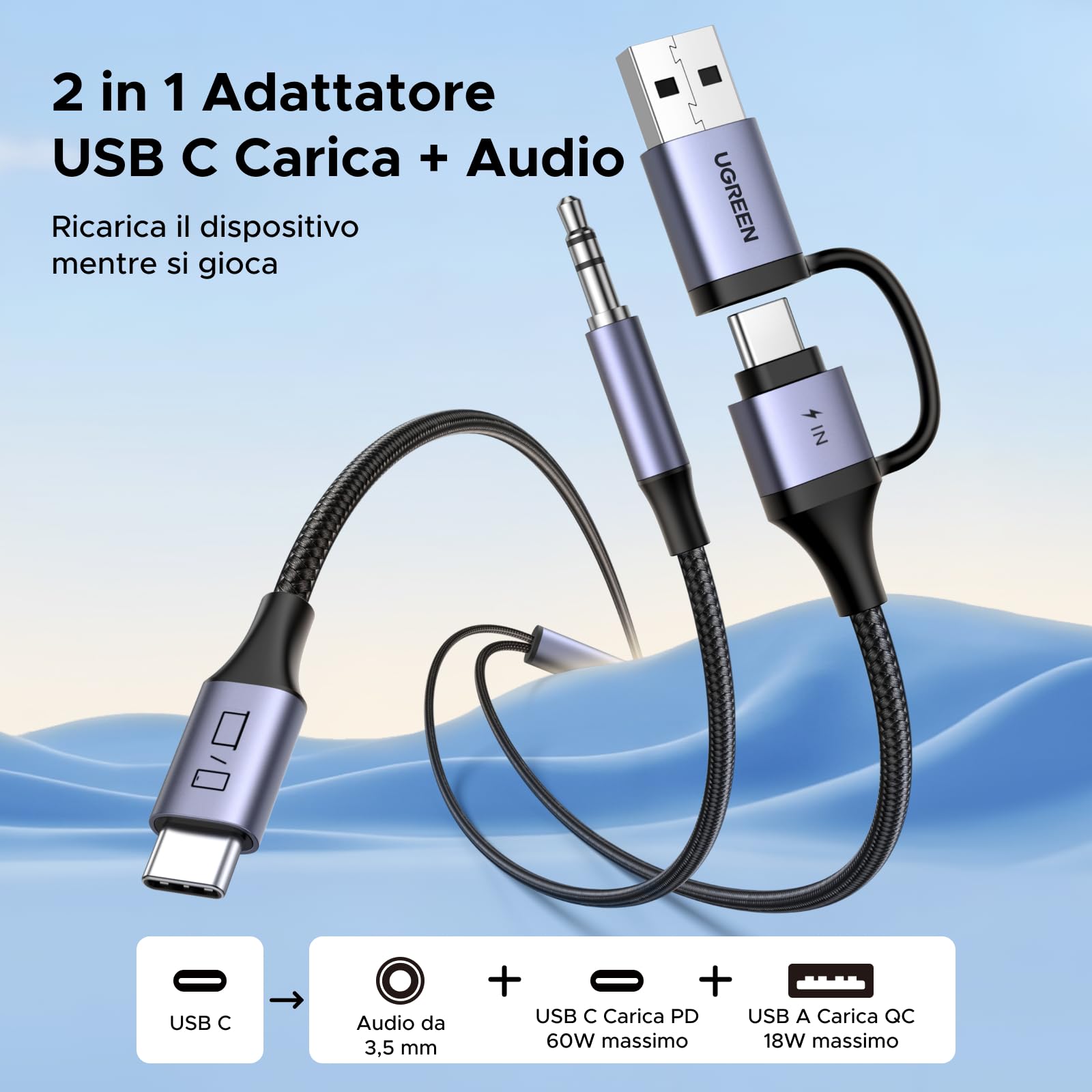 ugreen-cavo-usb-c-a-jack-3-5mm-2in1-dac-pd-60w-1-5m image 2