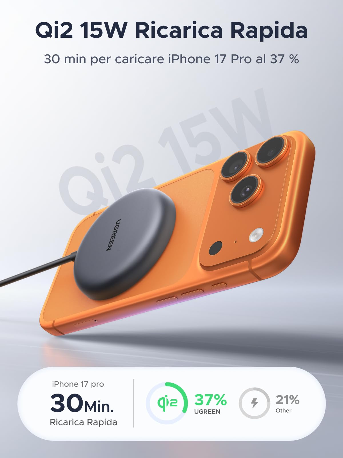 ugreen-zapix-caricatore-wireless-magnetico-qi2-15w-magsafe-con-cavo-1-5-m image 2