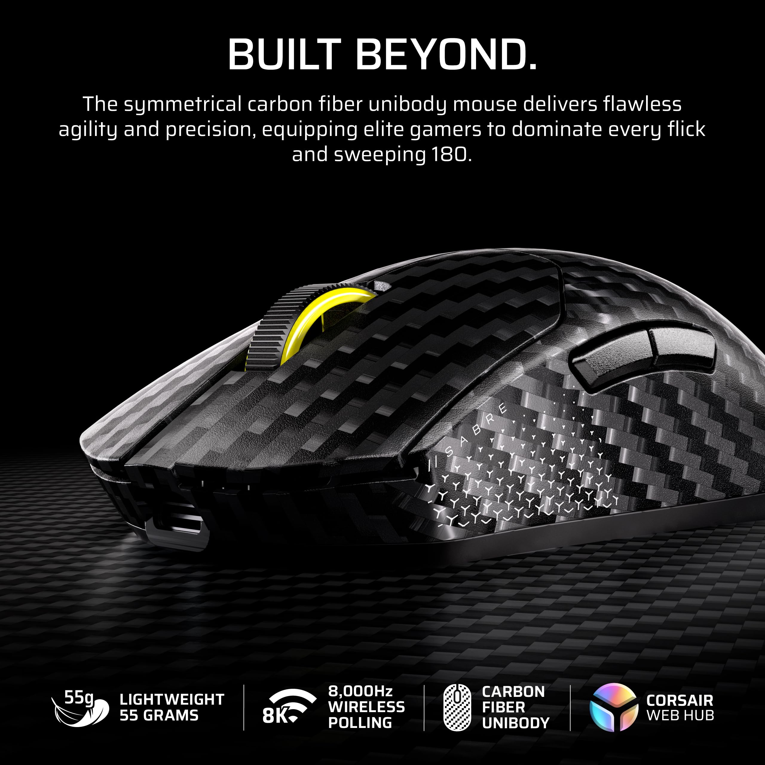 corsair-sabre-v2-pro-mouse-gaming-wireless-fps-nero-55g-carbonio-33-000-dpi-8000 image 2