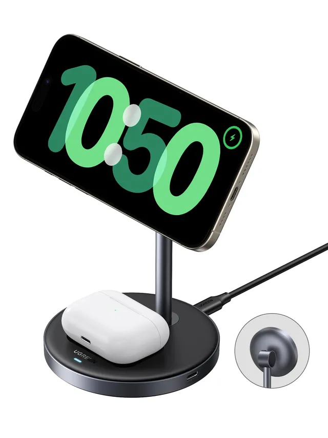 ugreen-magflow-qi2-15w-supporto-caricatore-wireless-magnetico-2-in-1-per-iphone- image 1