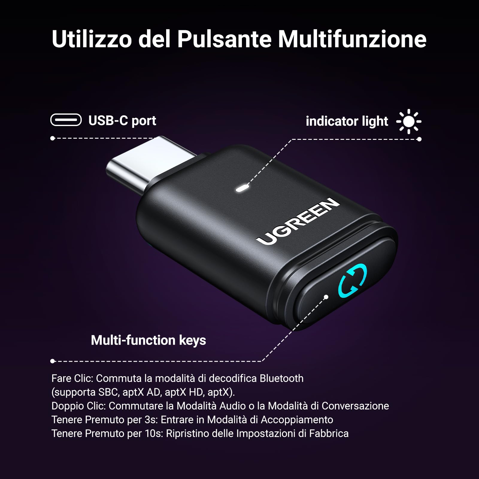 ugreen-trasmettitore-bluetooth-5-3-usb-c-aptx-adaptive-adattatore-audio-per-swit image 5