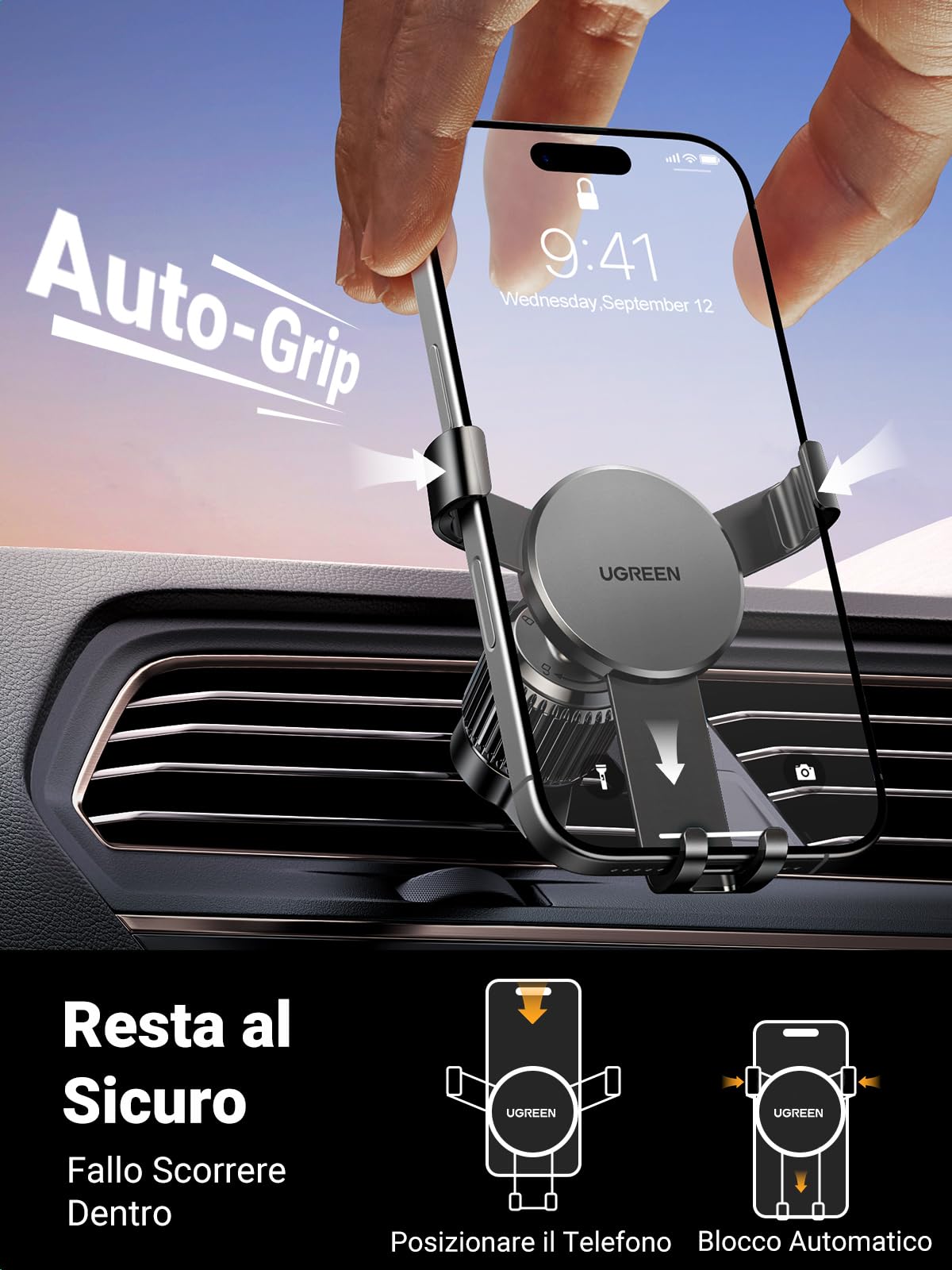 ugreen-supporto-telefono-auto-a-gravit-per-bocchetta-aria-nero image 2