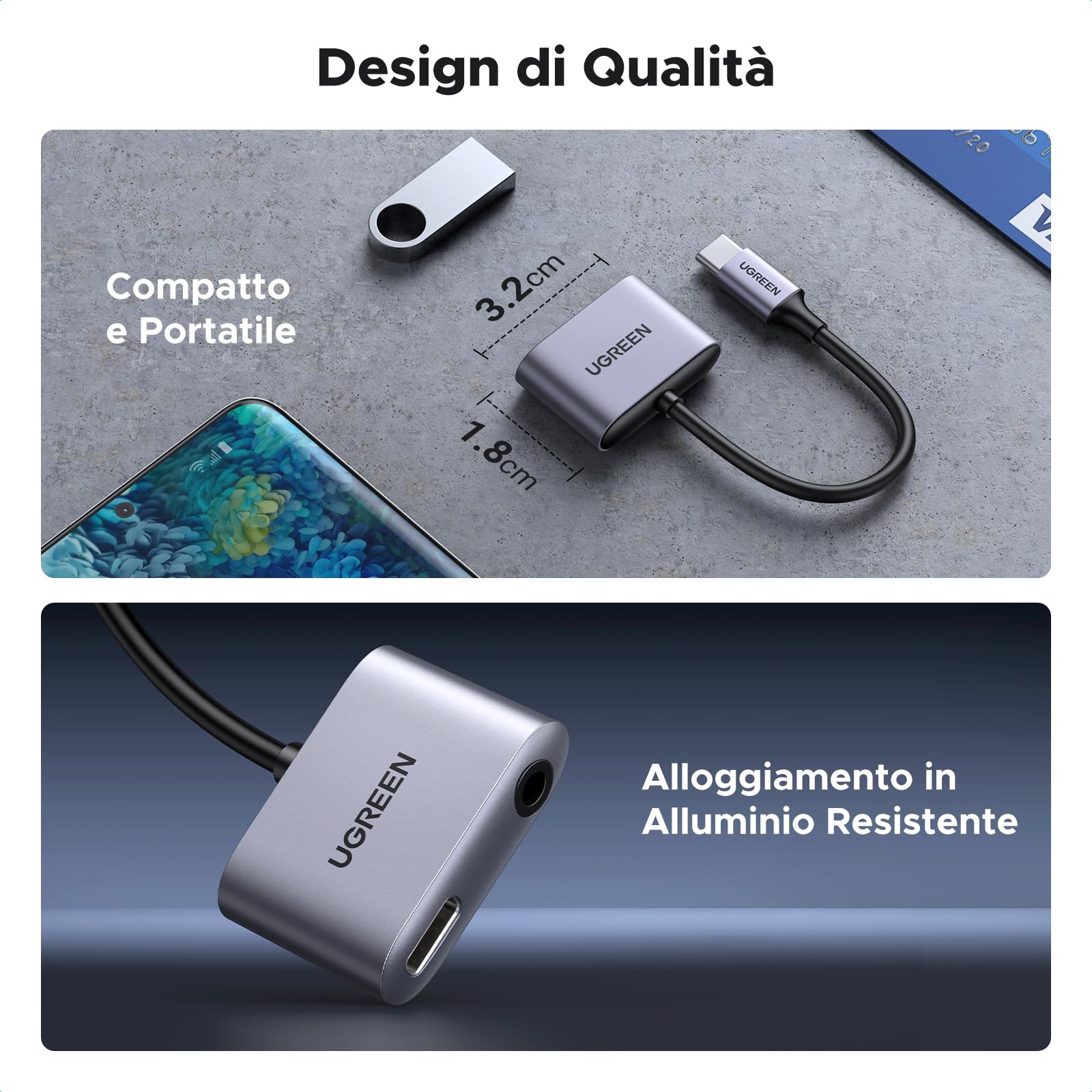 ugreen-adattatore-usb-c-a-jack-3-5-mm-pd-60w-con-dac-hi-res-24-bit-96khz image 7