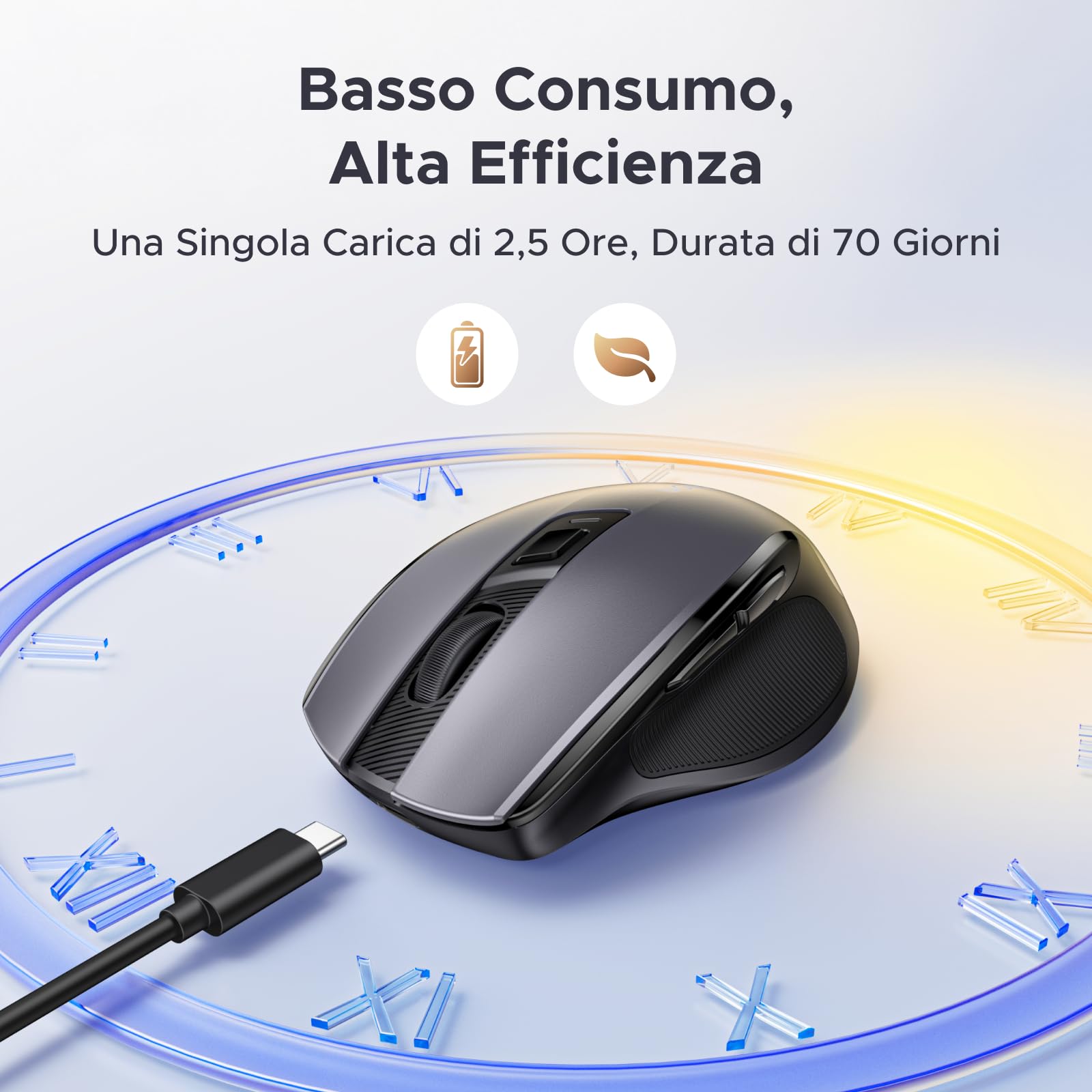 ugreen-mouse-wireless-bluetooth-2-4ghz-ricaricabile-4000-dpi-grigio-scuro image 2
