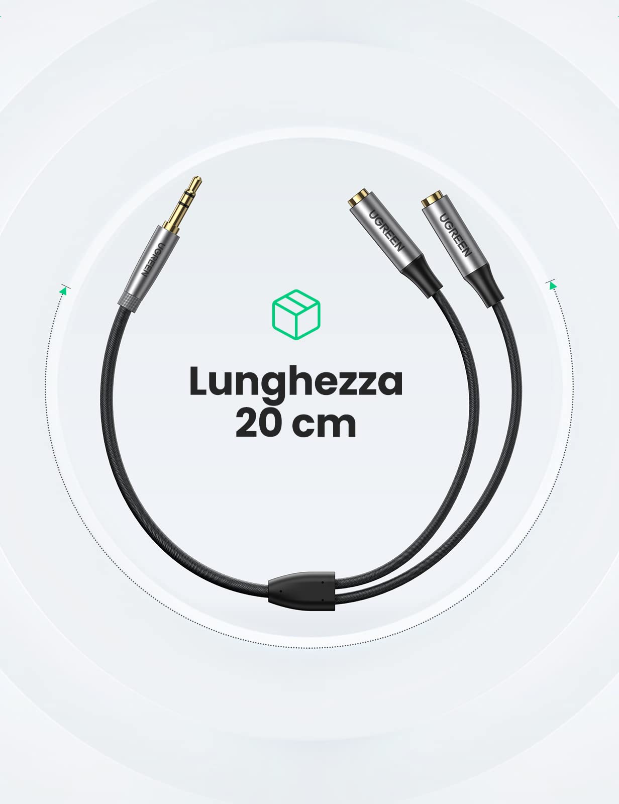 ugreen-sdoppiatore-cuffie-doppio-jack-3-5-mm-maschio-a-2-femmina-in-nylon-audio- image 7