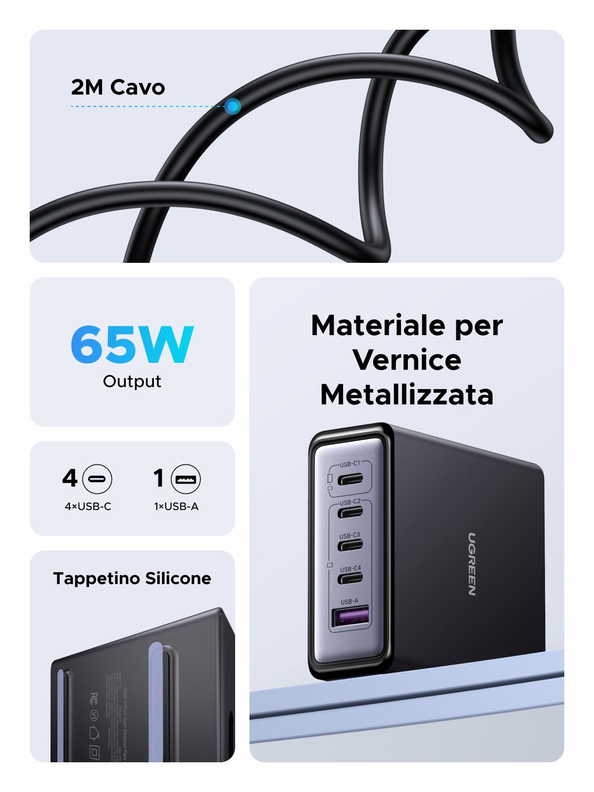 ugreen-zapix-65w-stazione-di-ricarica-gan-5-porte-usb-c-usb-a-pd-3-0-pps image 8