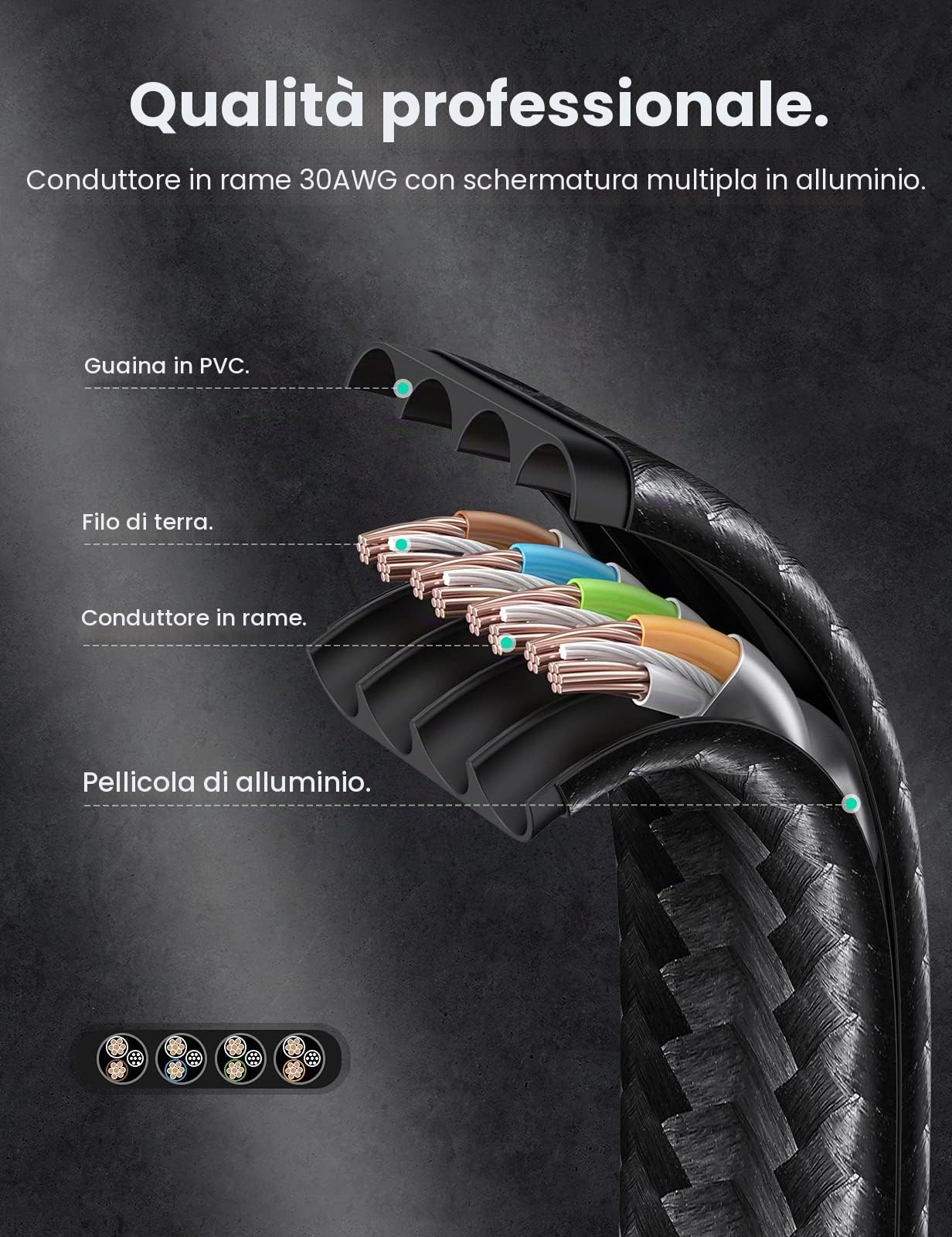 ugreen-cavo-ethernet-cat-7-piatto-in-nylon-10gbps-600mhz-15m image 6