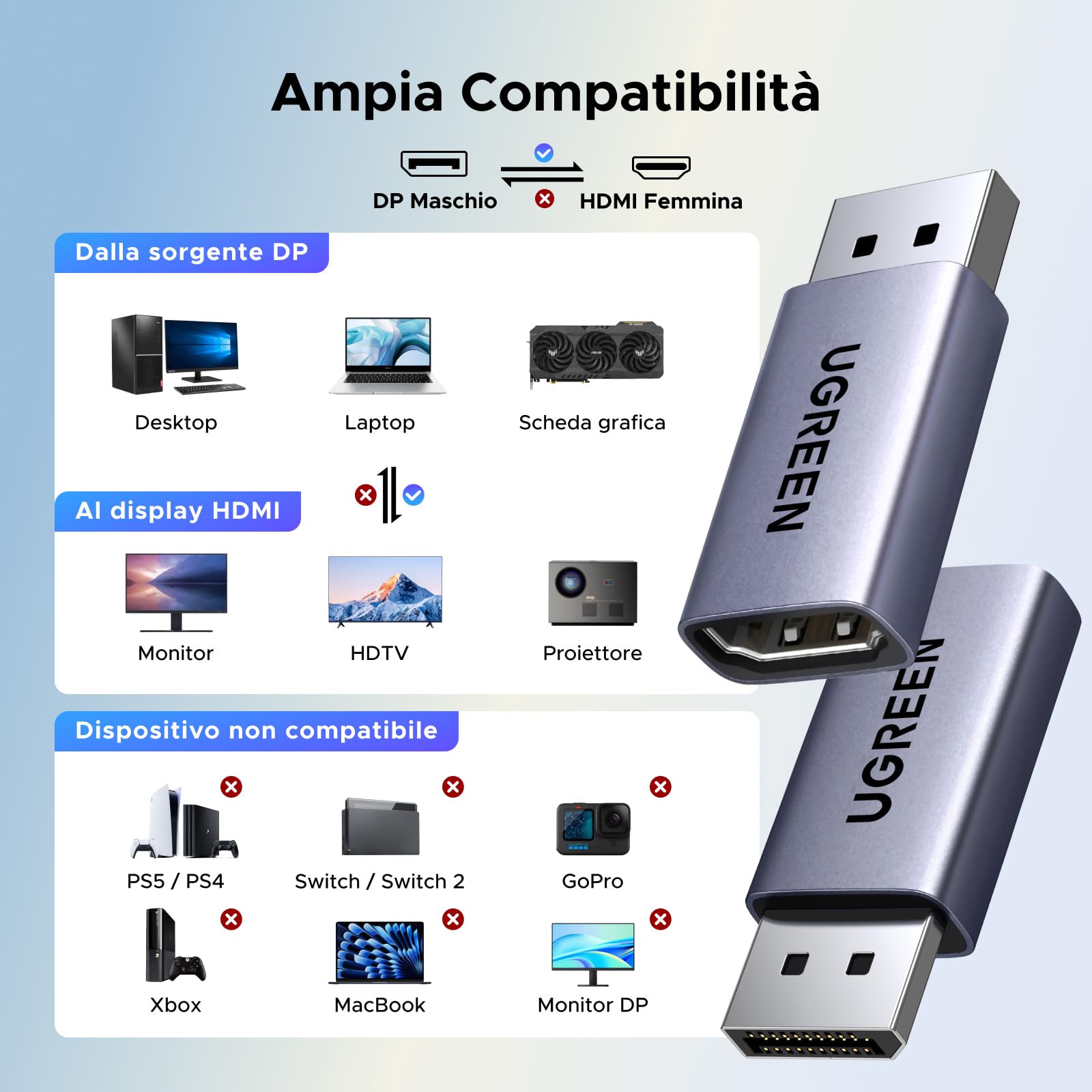 ugreen-adattatore-displayport-a-hdmi-4k-60hz-unidirezionale-2-pezzi-alluminio image 6