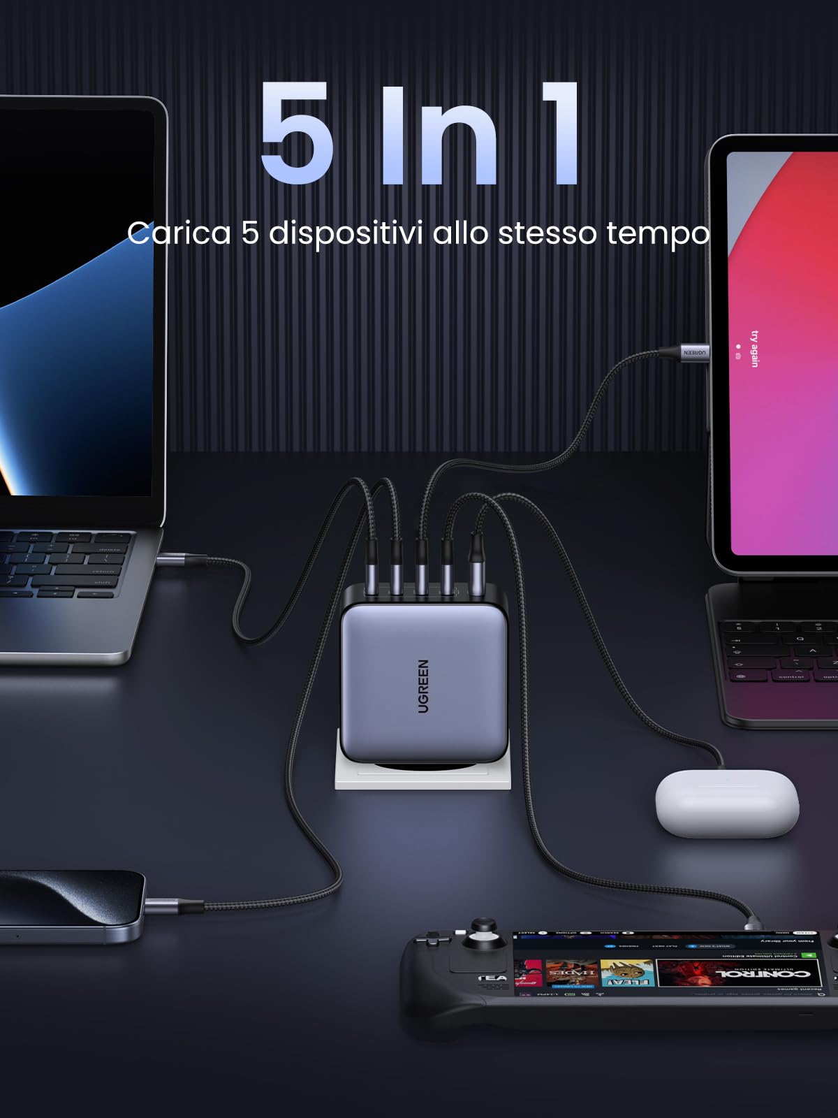ugreen-nexode-caricatore-usb-c-gan-100w-a-5-porte-4-usb-c-usb-a image 2