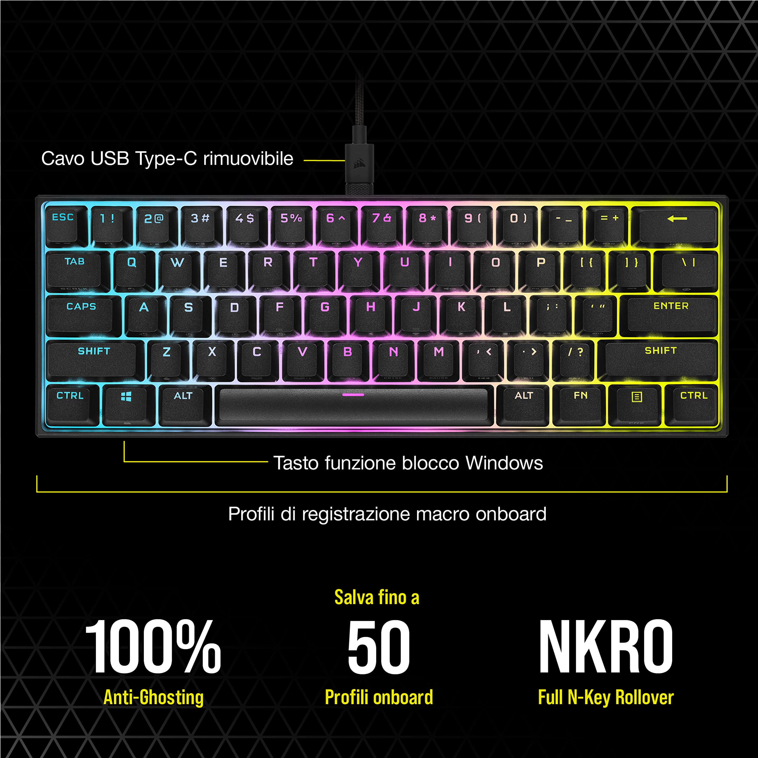 corsair-k65-rgb-mini-60-tastiera-meccanica-gaming-cherry-mx-red-qwerty-it-nero image 6