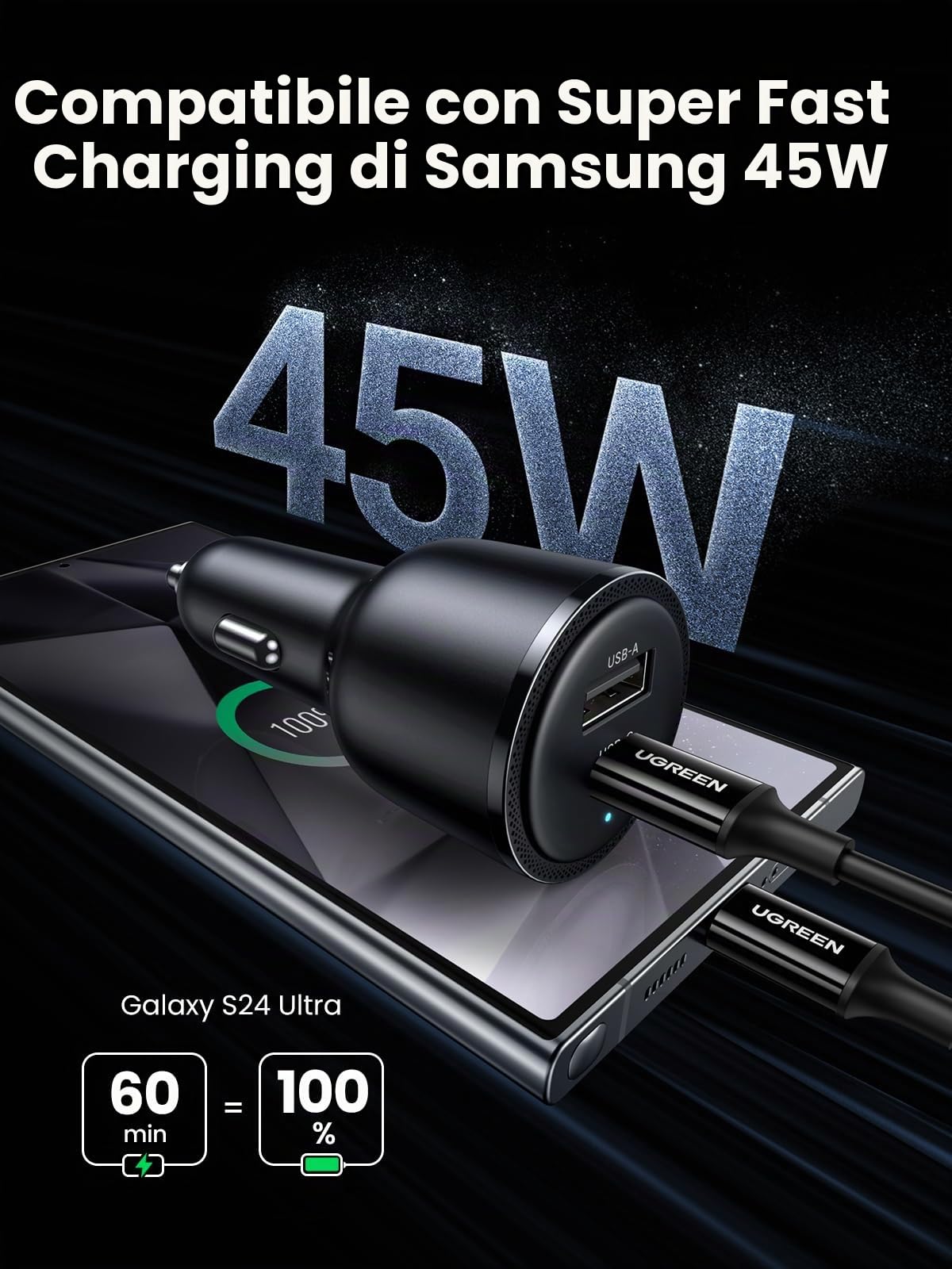 ugreen-caricatore-auto-63w-usb-c-pd-45w-usb-a-18w-qc-pps-12-24v image 4