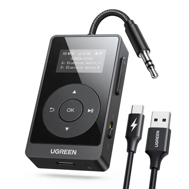 ugreen-trasmettitore-ricevitore-bluetooth-5-3-aptx-jack-3-5mm-lcd-32h image 1