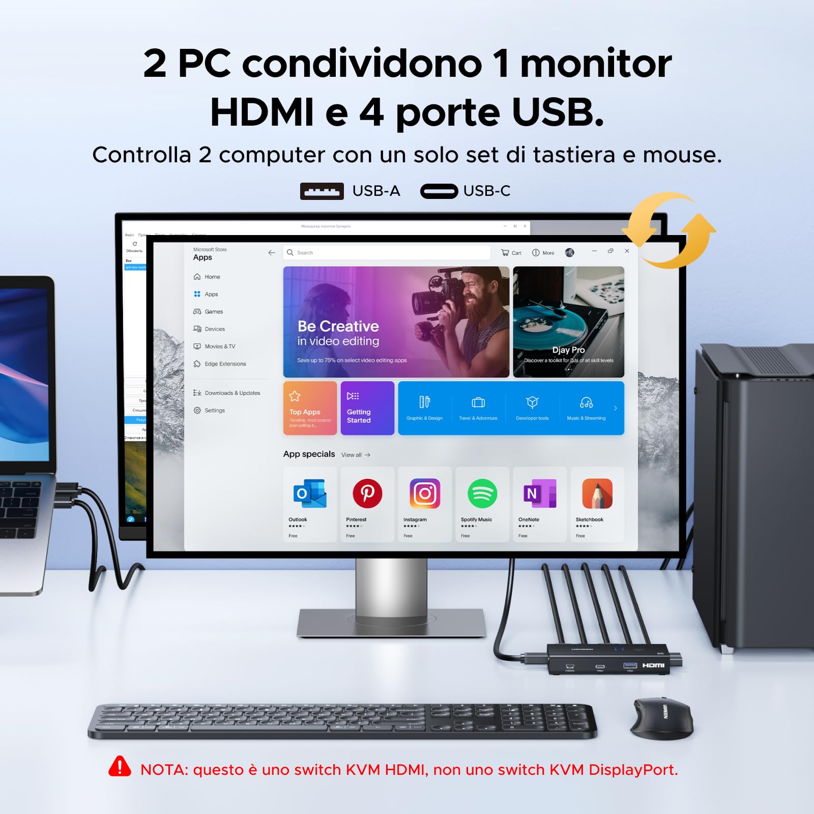 ugreen-switch-kvm-hdmi-2-0-4k-60hz-2-pc-con-4-porte-usb-3-0 image 2