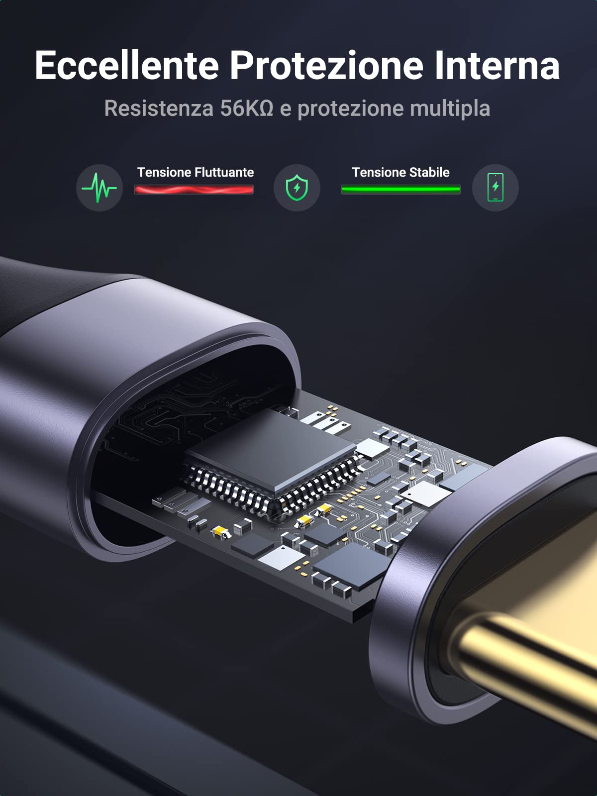 ugreen-cavo-usb-a-a-usb-c-3-0-5gbps-3a-ricarica-rapida-1m-nylon image 4
