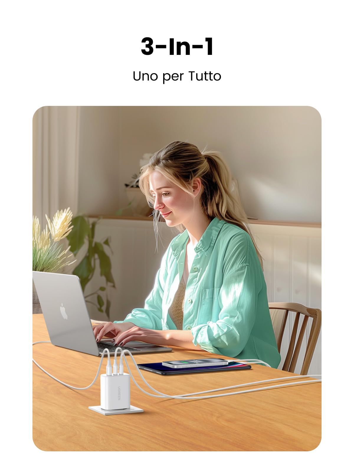 ugreen-zapix-caricatore-usb-c-gan-65w-3-porte-bianco image 3