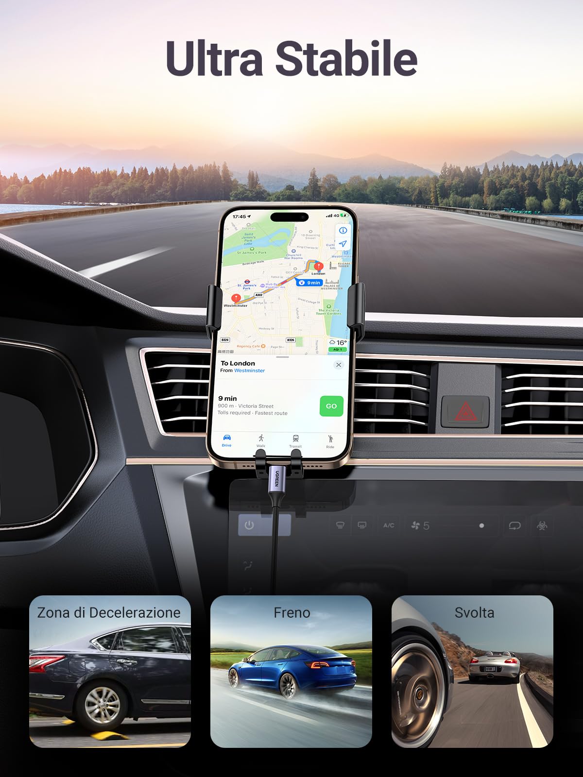 ugreen-supporto-telefono-auto-a-gravit-in-alluminio-per-bocchette-d-aria-grigio image 8
