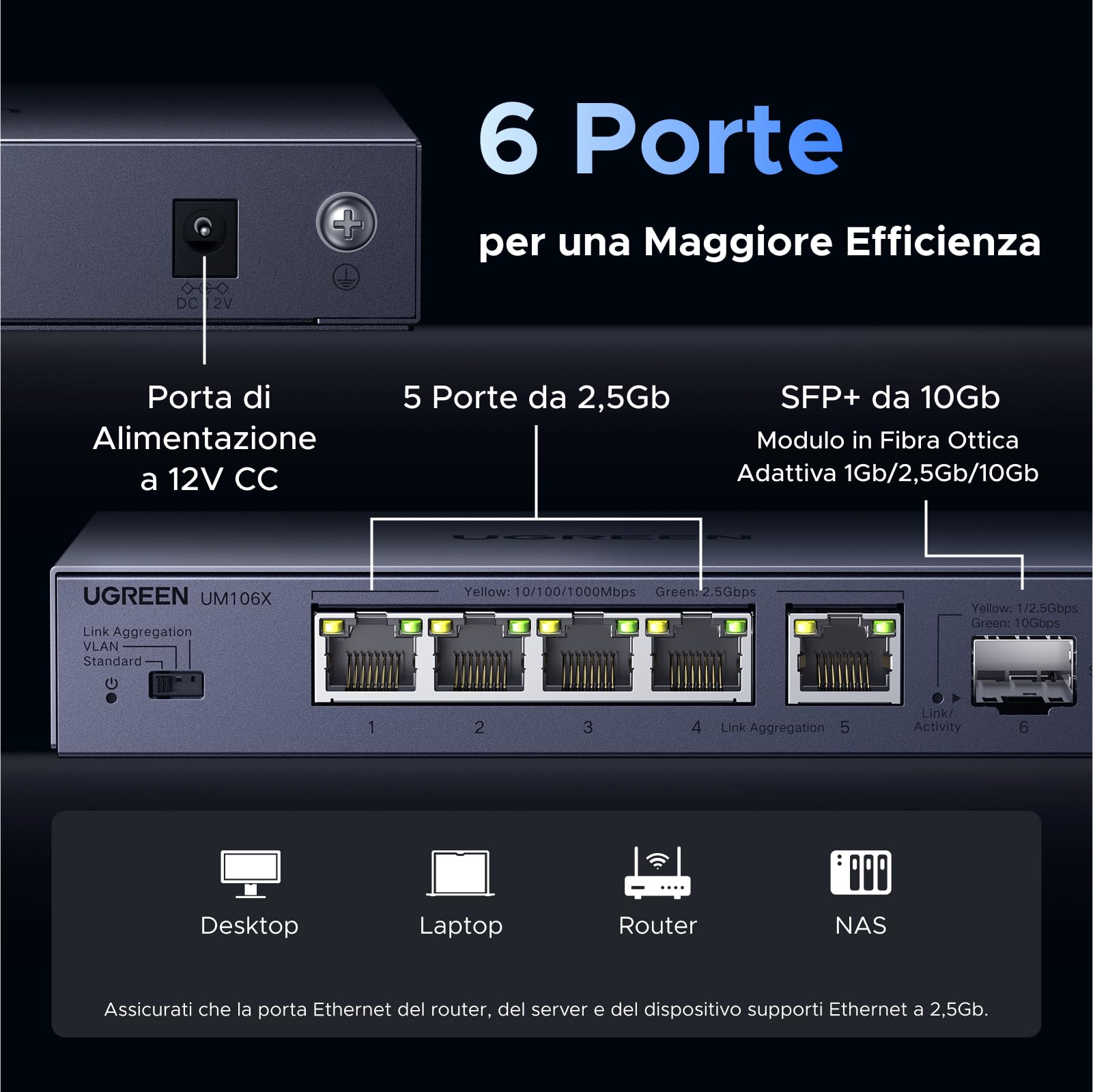 ugreen-switch-ethernet-6-porte-5x-2-5g-1x-10g-sfp-metallo image 3