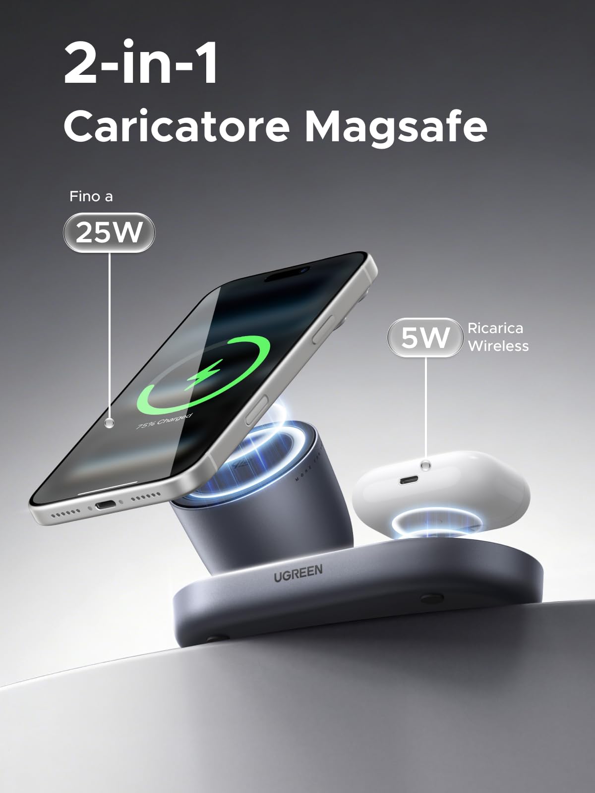 ugreen-zapix-qi2-caricatore-wireless-2-in-1-25w-magsafe-nero image 3
