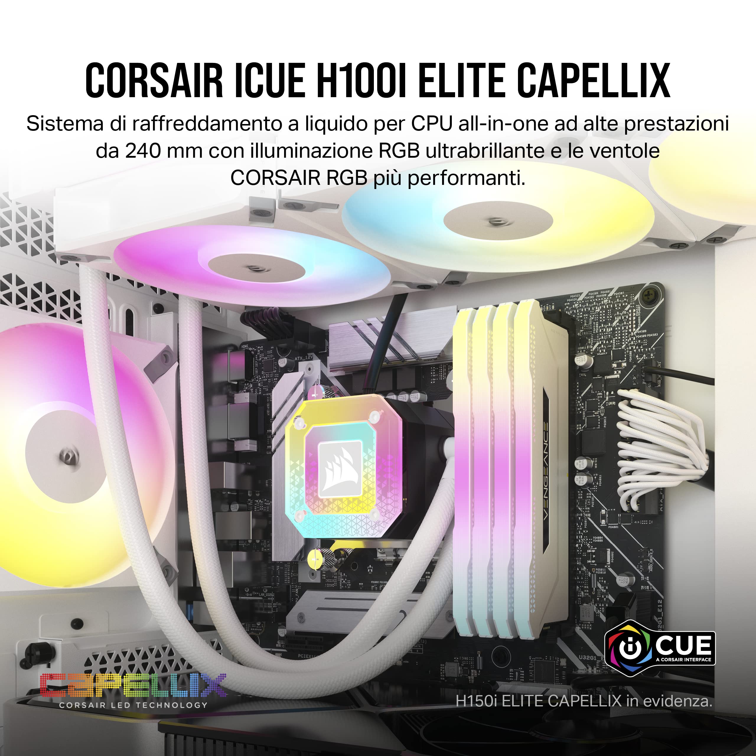 corsair-icue-h100i-elite-capellix-xt-dissipatore-a-liquido-240mm-bianco image 2