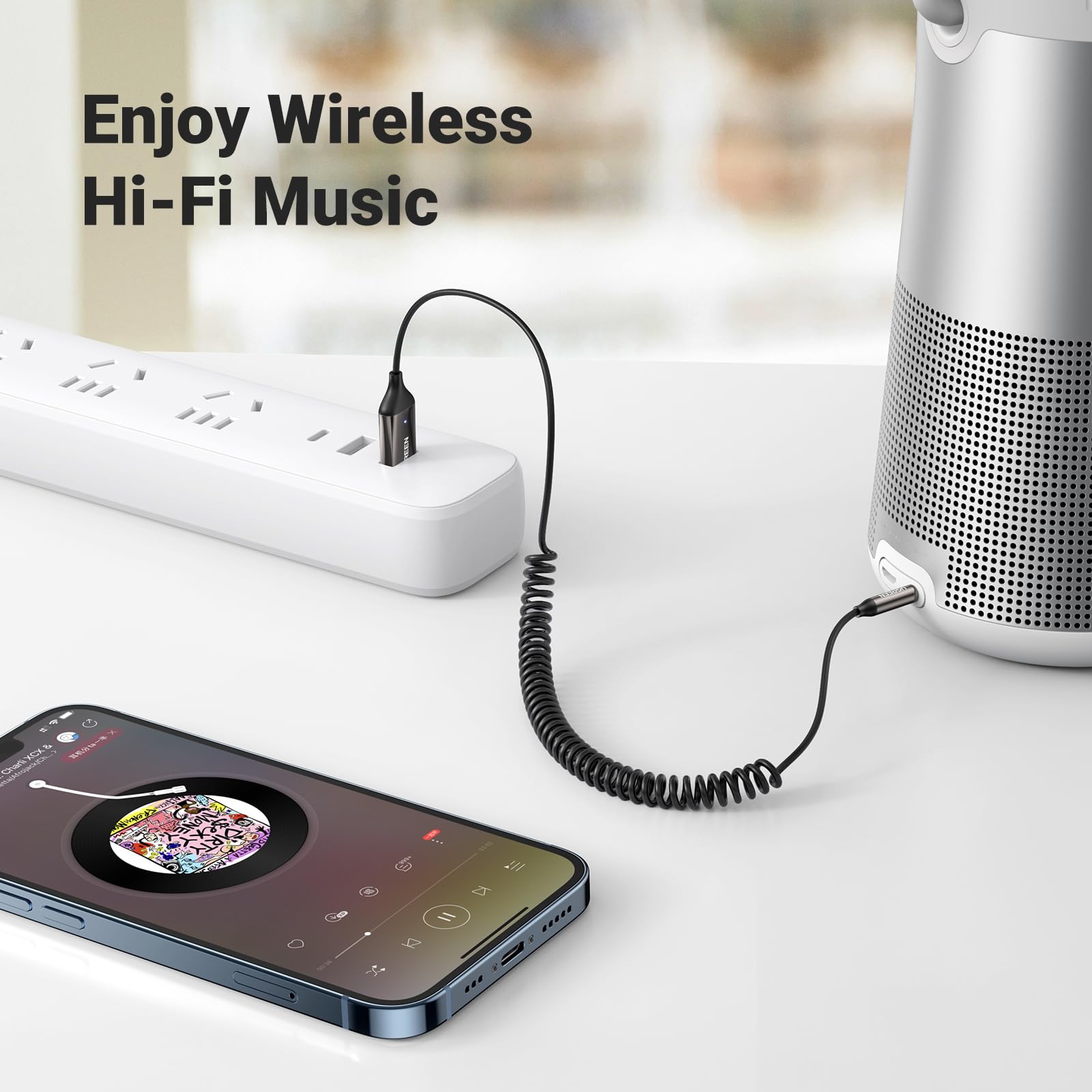 ugreen-ricevitore-bluetooth-6-0-jack-aux-usb-con-microfono-grigio image 7