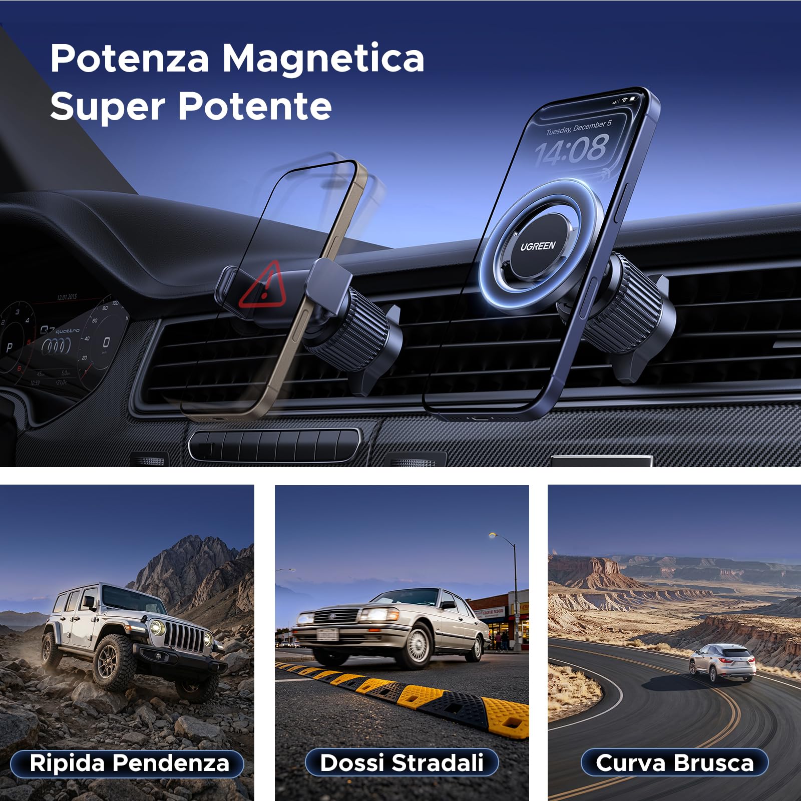 ugreen-supporto-magnetico-auto-magsafe-bocchetta-con-anello-360-nero image 2