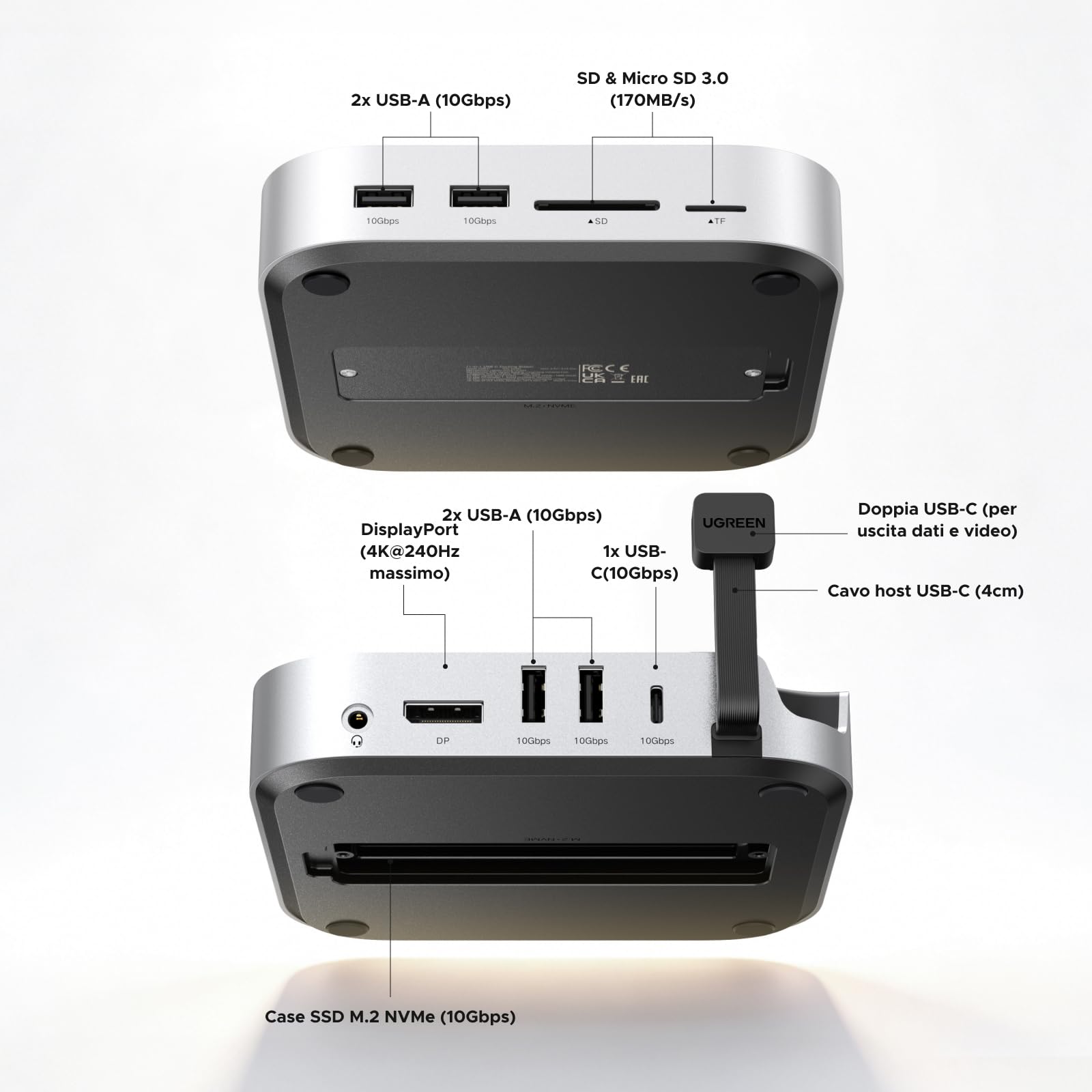 ugreen-docking-station-10-in-2-usb-c-con-supporto-mac-mini-m4-m4-pro-alloggio-ss image 2