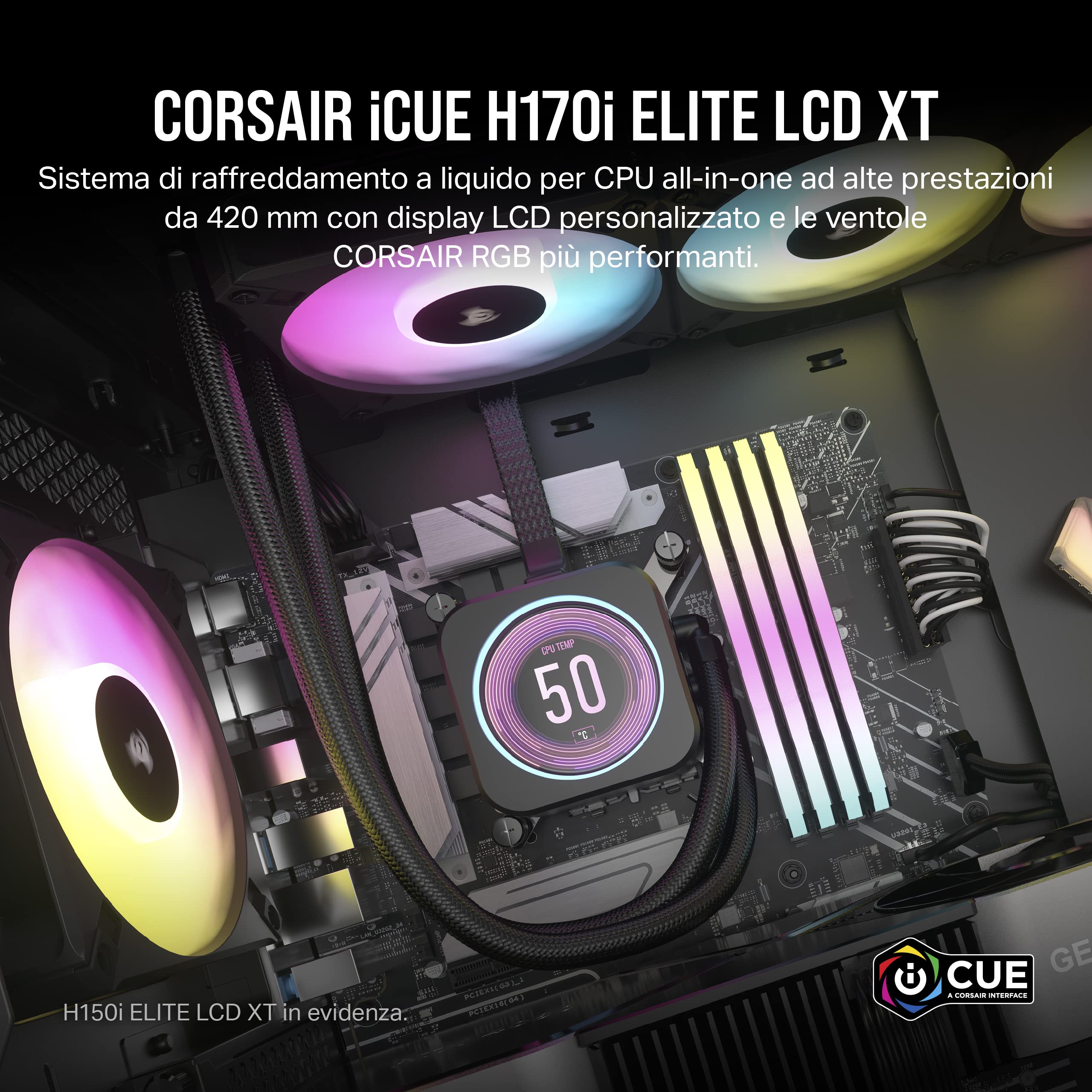 corsair-icue-h170i-elite-lcd-xt-dissipatore-liquido-420-mm-nero image 2